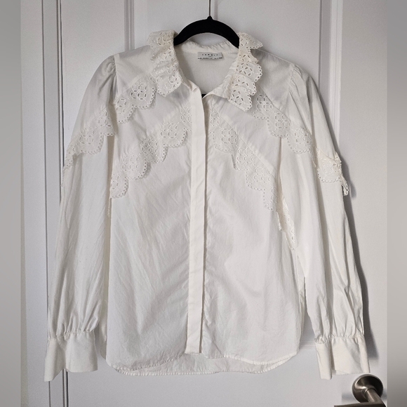 Sandro Paris Tops - Sandro Paris White Ruffled Blouse, Size Small
